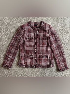 Floryday Tweed Jacket Small Fringe Trim Chanel Style Plaid Blazer